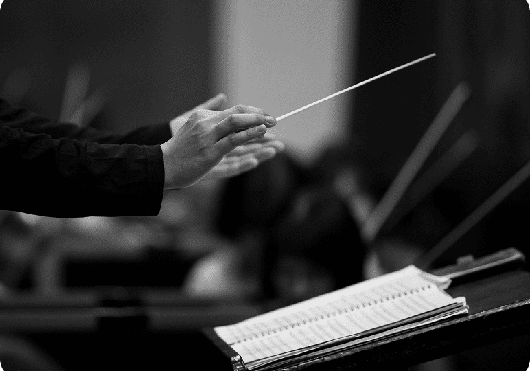 Maestro conducting music performance